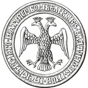 Ivan III pitser. Saksa-Rooma keisrikotka sarnase vapilinnu kasutamisega olevat Ivan III rõhutanud võrdsust absburgidega.
