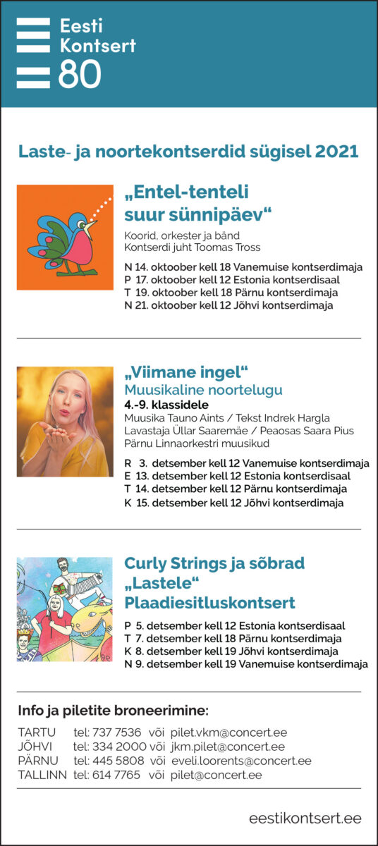 Eesti Kontsert 80. Laste- ja noortekontserdid sügisel 2021